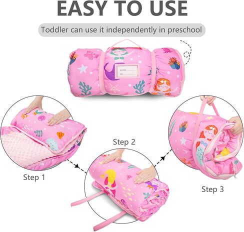 Nap Mat: Soft Portable Sleeping Bag Detachable Pillow Mat Blanket 2" Thickened Extra Large Kids Toddler Mats for Preschool and Daycare in Kuwait