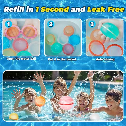 6Pcs Reusable Water Balloons, Magnetic Water Balls Quick Fill, Self-Sealing Water Fight Toys for Kids Outdoor Games, Summer Pool Beach Party Fun in Saudi Arabia