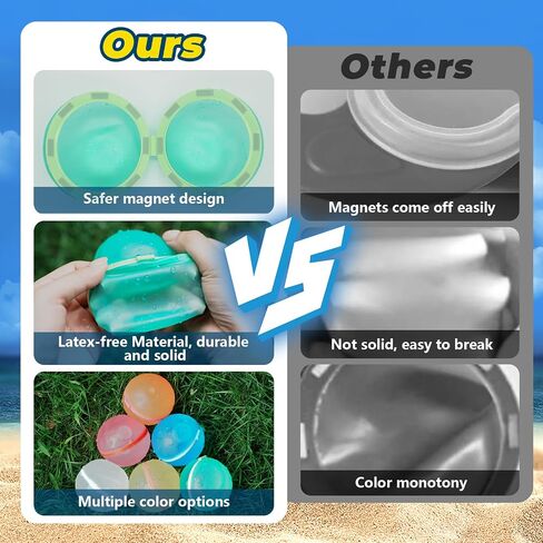 6Pcs Reusable Water Balloons, Magnetic Water Balls Quick Fill, Self-Sealing Water Fight Toys for Kids Outdoor Games, Summer Pool Beach Party Fun in Saudi Arabia