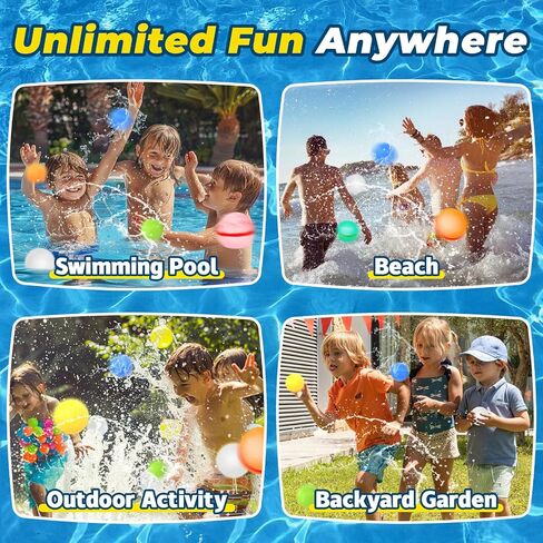 6Pcs Reusable Water Balloons, Magnetic Water Balls Quick Fill, Self-Sealing Water Fight Toys for Kids Outdoor Games, Summer Pool Beach Party Fun in Saudi Arabia