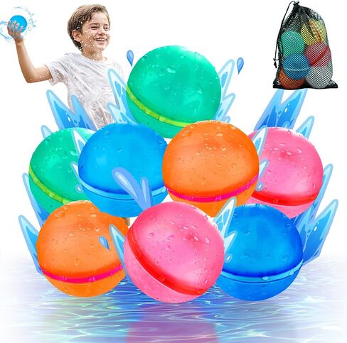 6Pcs Reusable Water Balloons, Magnetic Water Balls Quick Fill, Self-Sealing Water Fight Toys for Kids Outdoor Games, Summer Pool Beach Party Fun in Saudi Arabia
