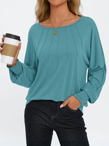 AUTOMET Womens Fall Fashion Long Sleeve Shirts Fall Tops Pleated Shirts Casual Loose Dressy Basic Trendy Clothes 2024 in Saudi Arabia