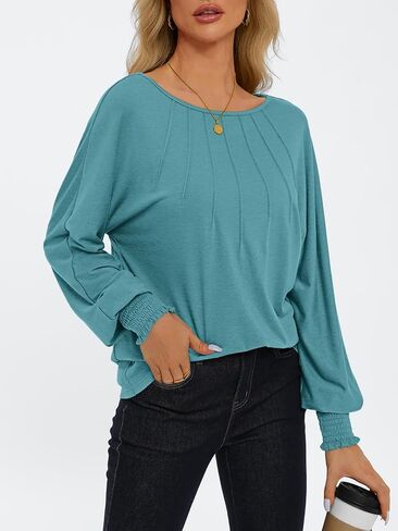 AUTOMET Womens Fall Fashion Long Sleeve Shirts Fall Tops Pleated Shirts Casual Loose Dressy Basic Trendy Clothes 2024 in Saudi Arabia