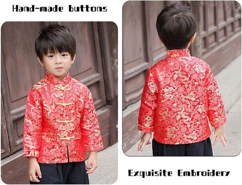 Boy Tang Suit Dragon Long Sleeve Shirt Chinese New Year Outfit Chinese Traditional Clothes for Kids in Kuwait