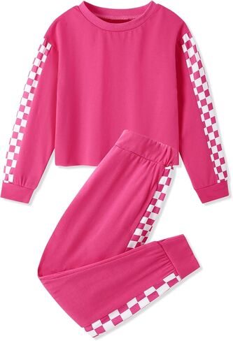 SANMIO Toddler Girl Clothes 2 Piece Outfits Girls Tracksuit Activewear Long Sleeve Checkered Sweatshirts+Sweatpants in Kuwait