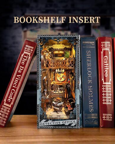 مجموعة زوايا الكتب DIY للبالغين - بيت دمية مصغر DIY مع ضوء LED وغطاء غبار - إدراج رف كتب صغير لبيت الدمية - هدايا ديكور رف الكتب (مكتب المباحث) in Kuwait