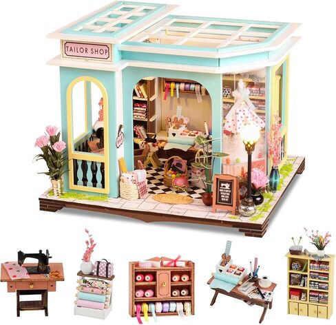 DIY Miniature House Kit,Tiny House Pet Shop with Furniture & LED,DIY Dollhouse Miniature Kit for Adults Teen,Mini House Building kit,3D Wooden Craft Mini Model Kit,Birthday Gifts Home Decor in Saudi Arabia