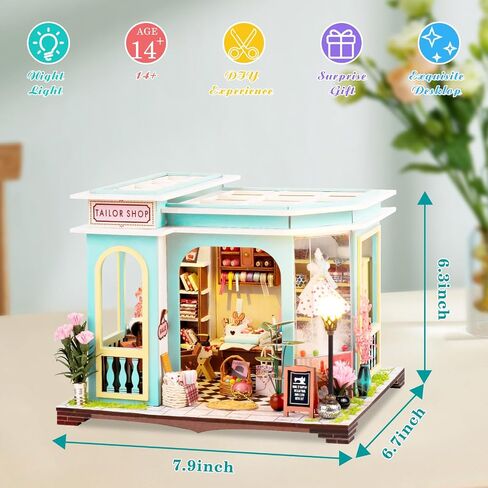 DIY Miniature House Kit,Tiny House Pet Shop with Furniture & LED,DIY Dollhouse Miniature Kit for Adults Teen,Mini House Building kit,3D Wooden Craft Mini Model Kit,Birthday Gifts Home Decor in Saudi Arabia