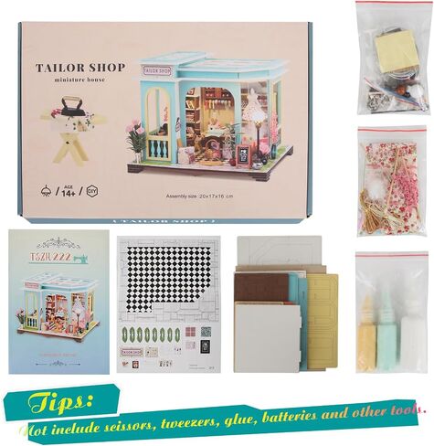 DIY Miniature House Kit,Tiny House Pet Shop with Furniture & LED,DIY Dollhouse Miniature Kit for Adults Teen,Mini House Building kit,3D Wooden Craft Mini Model Kit,Birthday Gifts Home Decor in Saudi Arabia