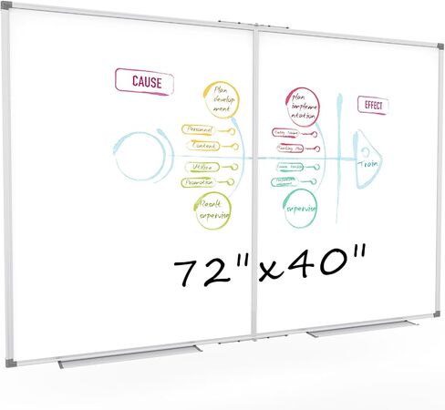 Large White Board for Wall, 72 x 40 inch Magnetic Dry Erase Whiteboard, Foldable Board Wall Mounted Silver Aluminum Frame with 2 Marker Trays for Office School & Home in Saudi Arabia