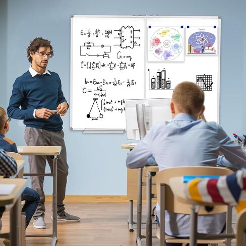 Large White Board for Wall, 72 x 40 inch Magnetic Dry Erase Whiteboard, Foldable Board Wall Mounted Silver Aluminum Frame with 2 Marker Trays for Office School & Home in Saudi Arabia