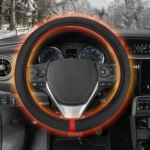 غطاء عجلة القيادة المسخن من Motor Trend WarmGrip - واقي عجلة القيادة لتدفئة اليد، يسخن بسرعة - يناسب العجلات 14.5-15.5 بوصة لسيارة شاحنة فان SUV (أسود/رمادي اللون) in Kuwait