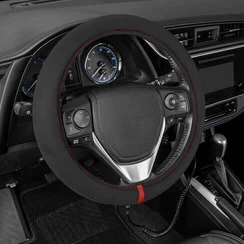 غطاء عجلة القيادة المسخن من Motor Trend WarmGrip - واقي عجلة القيادة لتدفئة اليد، يسخن بسرعة - يناسب العجلات 14.5-15.5 بوصة لسيارة شاحنة فان SUV (أسود/رمادي اللون) in Kuwait