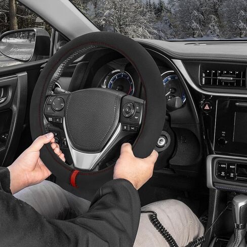 غطاء عجلة القيادة المسخن من Motor Trend WarmGrip - واقي عجلة القيادة لتدفئة اليد، يسخن بسرعة - يناسب العجلات 14.5-15.5 بوصة لسيارة شاحنة فان SUV (أسود/رمادي اللون) in Kuwait