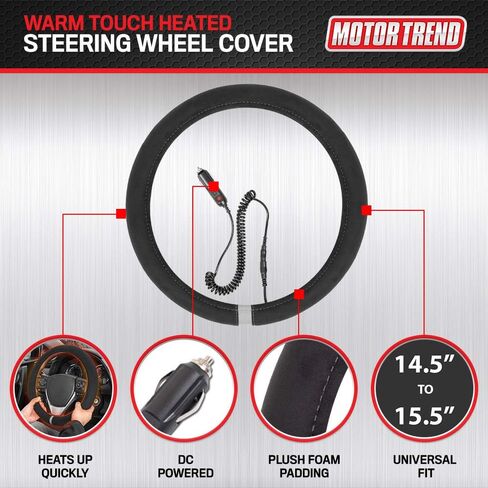 غطاء عجلة القيادة المسخن من Motor Trend WarmGrip - واقي عجلة القيادة لتدفئة اليد، يسخن بسرعة - يناسب العجلات 14.5-15.5 بوصة لسيارة شاحنة فان SUV (أسود/رمادي اللون) in Saudi Arabia