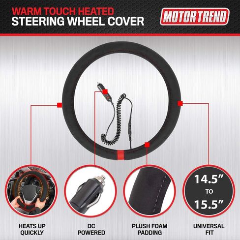 غطاء عجلة القيادة المسخن من Motor Trend WarmGrip - واقي عجلة القيادة لتدفئة اليد، يسخن بسرعة - يناسب العجلات 14.5-15.5 بوصة لسيارة شاحنة فان SUV (أسود/رمادي اللون) in Kuwait