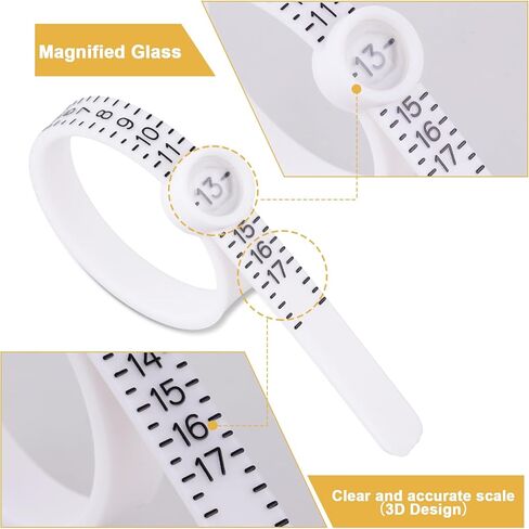 مجموعة قياس مقاس الخاتم قطعتين من amaxiu، مقاس الخاتم مع مقياس حجم الخاتم الزجاجي المكبر، أداة قياس حجم الإصبع القابلة لإعادة الاستخدام للرجال والنساء in Kuwait