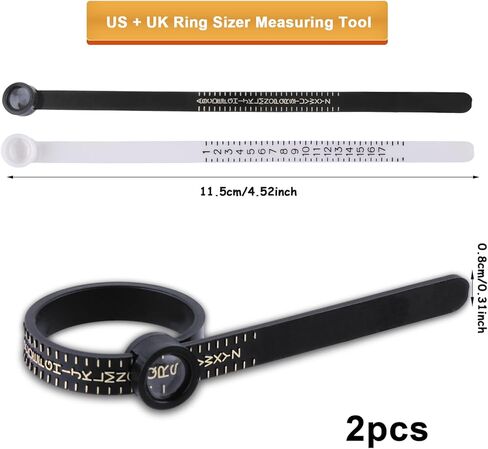 مجموعة قياس مقاس الخاتم قطعتين من amaxiu، مقاس الخاتم مع مقياس حجم الخاتم الزجاجي المكبر، أداة قياس حجم الإصبع القابلة لإعادة الاستخدام للرجال والنساء in Kuwait