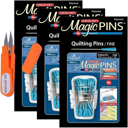 Originals Magic Pins Fine Quilting Pins 0.5 mm, 100 Count, Bundle with Westlake Art Embroidery Scissors for Fabric Projects, Patchwork Pins Fine, Strong Adhesive, Versatile Use, [Pack of 3] in Saudi Arabia