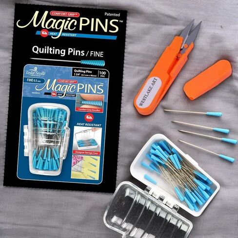 Originals Magic Pins Fine Quilting Pins 0.5 mm, 100 Count, Bundle with Westlake Art Embroidery Scissors for Fabric Projects, Patchwork Pins Fine, Strong Adhesive, Versatile Use, [Pack of 3] in Saudi Arabia