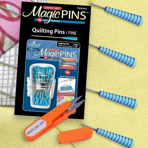 Originals Magic Pins Fine Quilting Pins 0.5 mm, 100 Count, Bundle with Westlake Art Embroidery Scissors for Fabric Projects, Patchwork Pins Fine, Strong Adhesive, Versatile Use, [Pack of 3] in Saudi Arabia