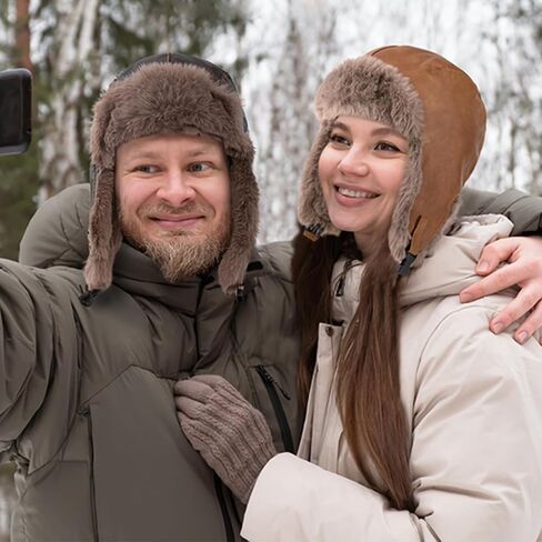 Peicees Trapper Hat for Men Women Winter Leather Fur Hat with Ear Flaps Warmer Waterproof Russian Ushanka for Cold Weather in Kuwait
