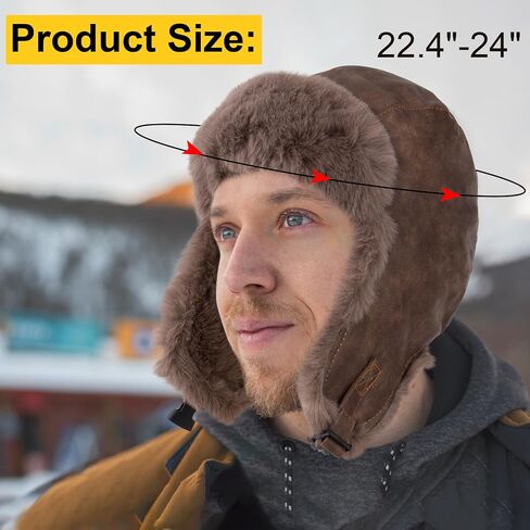 Peicees Trapper Hat for Men Women Winter Leather Fur Hat with Ear Flaps Warmer Waterproof Russian Ushanka for Cold Weather in Kuwait