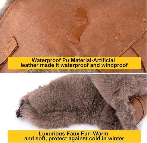 Peicees Trapper Hat for Men Women Winter Leather Fur Hat with Ear Flaps Warmer Waterproof Russian Ushanka for Cold Weather in Kuwait