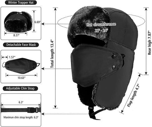 TZ Promise Unisex Winter Trapper Russian Hats with Face Mask Earflaps Faux Fur Outdoor in Saudi Arabia