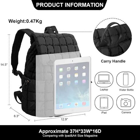 XSUIOY Quilted Backpack Purse for Women Small Lightweight Puffer Puffy College Laptop Backpack Nylon Casual Bookbag Daypack Top Flap Drawstring Padding Hiker Travel Gym Backpack(Pink) in Saudi Arabia