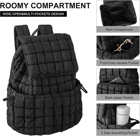 XSUIOY Quilted Backpack Purse for Women Small Lightweight Puffer Puffy College Laptop Backpack Nylon Casual Bookbag Daypack Top Flap Drawstring Padding Hiker Travel Gym Backpack(Pink) in Saudi Arabia