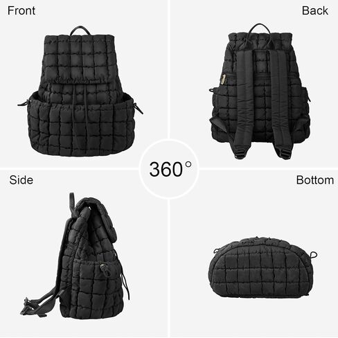 XSUIOY Quilted Backpack Purse for Women Small Lightweight Puffer Puffy College Laptop Backpack Nylon Casual Bookbag Daypack Top Flap Drawstring Padding Hiker Travel Gym Backpack(Pink) in Saudi Arabia