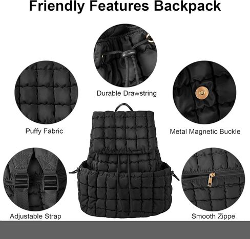 XSUIOY Quilted Backpack Purse for Women Small Lightweight Puffer Puffy College Laptop Backpack Nylon Casual Bookbag Daypack Top Flap Drawstring Padding Hiker Travel Gym Backpack(Pink) in Saudi Arabia