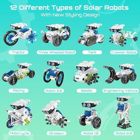 12 in 1 Solar Robot Kit, Education Science Experiment Kits for Kids Ages 8-12, DIY Solar Power Building Kit with Solar Panel and Battery Power Christmas Birthday Idea Gifts Toy for Tennagers-Green in Saudi Arabia