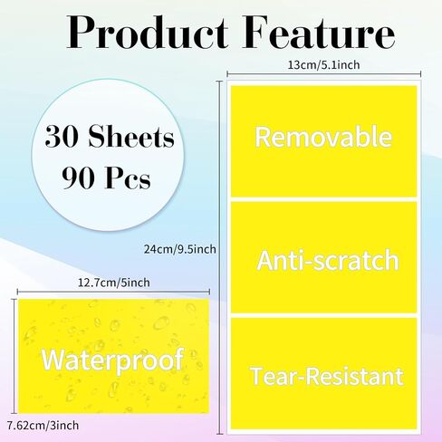 ملصقات ملصقات ملونة قابلة للإزالة من STARLIBOO، ملصقات متحركة مستطيلة مقاس 3 × 5 بوصة، مقاومة للماء/الزيت/التمزق ولا تترك بقايا ملصقات كبيرة لرموز الألوان لصناديق التخزين والمكتب والمدرسة - أصفر in Kuwait