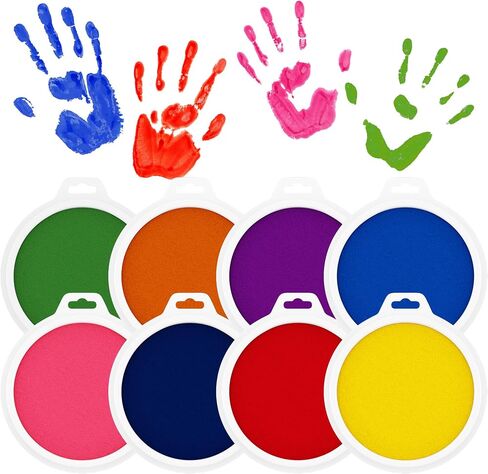 8 Pc Large Ink Pads for Kids - Washable Ink Pads for Kids - Hand/Handprint/Footprint Size - Washable Stamp Pads Kids Non Toxic Ink Pads for Stamps, Crafting, Finger Paint, Card Making, Gift for Kids in Kuwait