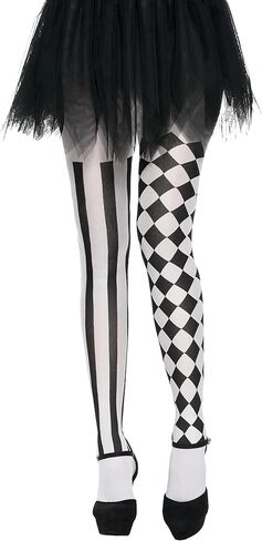 Spooktacular Creations Halloween Clown Tights for Adult Women, Halloween Black and White Harlequin Tights for Halloween Costume Cosplay Parties in Saudi Arabia