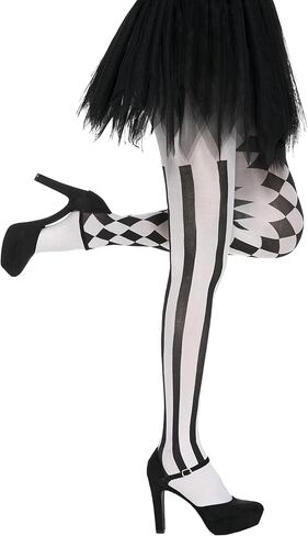 Spooktacular Creations Halloween Clown Tights for Adult Women, Halloween Black and White Harlequin Tights for Halloween Costume Cosplay Parties in Saudi Arabia