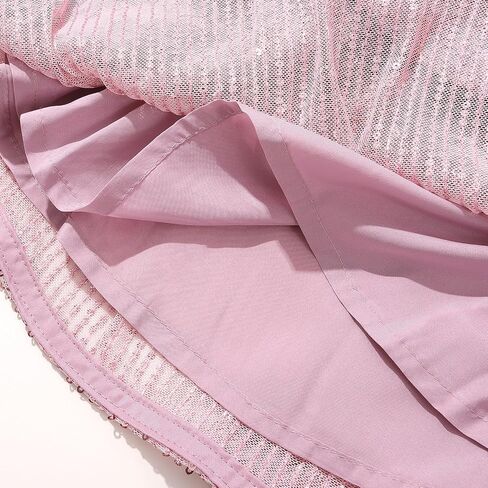 Girls Sequin Skirt Sparkle Pleated Party Skirt Elastic Waist 2-Layer Ruffle Skirt Kids Teen Shiny Dance Outfits 6-14Y in Saudi Arabia