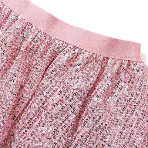Girls Sequin Skirt Sparkle Pleated Party Skirt Elastic Waist 2-Layer Ruffle Skirt Kids Teen Shiny Dance Outfits 6-14Y in Saudi Arabia
