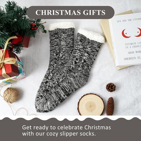 Junely Slipper Socks for Men with Grippers Fuzzy Cozy Fluffy Non Slip Warm Winter Thick Comfy Soft Fleece Cabin Socks Gifts in Saudi Arabia