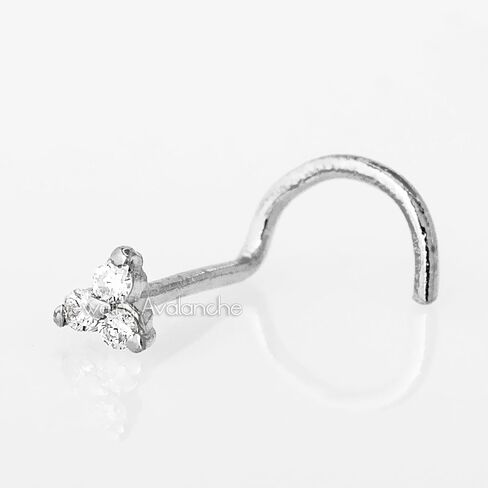 Jewelry Avalanche 22G Solid 14K Gold 0.015ctw 3-Stone Diamond Nose Stud - Nose Bone/L-Shape/Nose Screw Stud Nose Ring - April Birthstone Nose Stud in Saudi Arabia