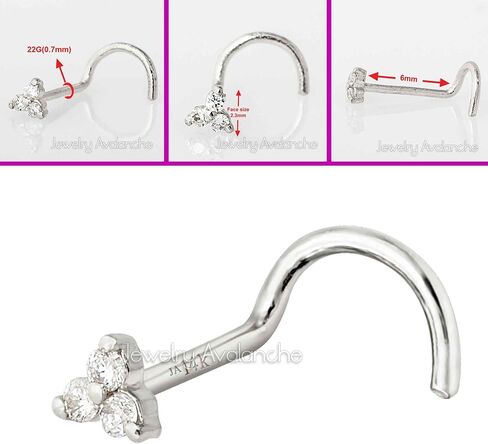 Jewelry Avalanche 22G Solid 14K Gold 0.015ctw 3-Stone Diamond Nose Stud - Nose Bone/L-Shape/Nose Screw Stud Nose Ring - April Birthstone Nose Stud in Saudi Arabia