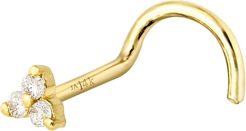 Jewelry Avalanche 22G Solid 14K Gold 0.015ctw 3-Stone Diamond Nose Stud - Nose Bone/L-Shape/Nose Screw Stud Nose Ring - April Birthstone Nose Stud in Saudi Arabia