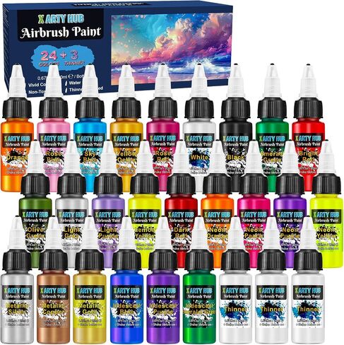 Airbrush Paint - 42 Colors with 4.05 Fl Oz Thinner, Iridescent, Neon and Metallic Air Brush Paints Acrylic Ready to Spray, Water-Based Painting Set for Artists Beginners in Kuwait