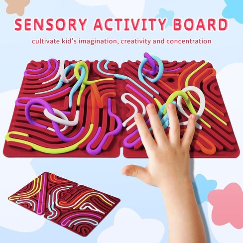 Sensory Activity Board, Foldable Silicone Fidget Toys, Busy Board for Calming, Stress, Anxiety, ADHD, Autism Sensory Products for Kids 3+ & Adults, Fidgets Pad |Portable Travel Bag| 22 Strings, Large in Saudi Arabia