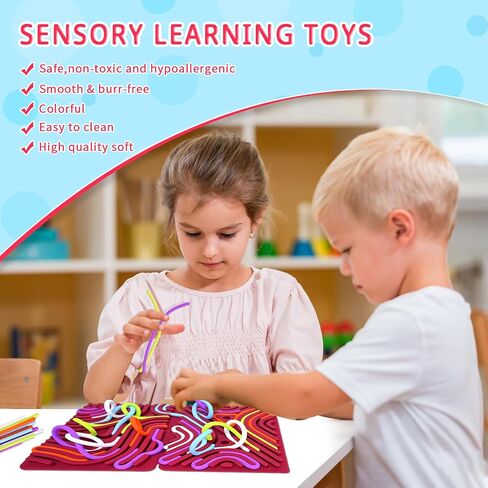 Sensory Activity Board, Foldable Silicone Fidget Toys, Busy Board for Calming, Stress, Anxiety, ADHD, Autism Sensory Products for Kids 3+ & Adults, Fidgets Pad |Portable Travel Bag| 22 Strings, Large in Saudi Arabia