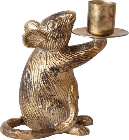 Creative Co-Op Cast Aluminum Mouse Taper Candleholder, Antique Gold Finish in Saudi Arabia