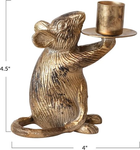 Creative Co-Op Cast Aluminum Mouse Taper Candleholder, Antique Gold Finish in Saudi Arabia