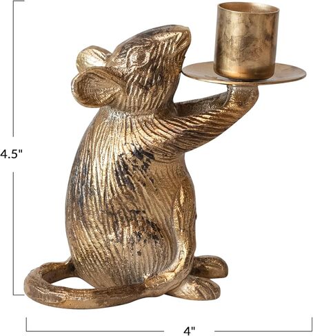 Creative Co-Op Cast Aluminum Mouse Taper Candleholder, Antique Gold Finish in Saudi Arabia